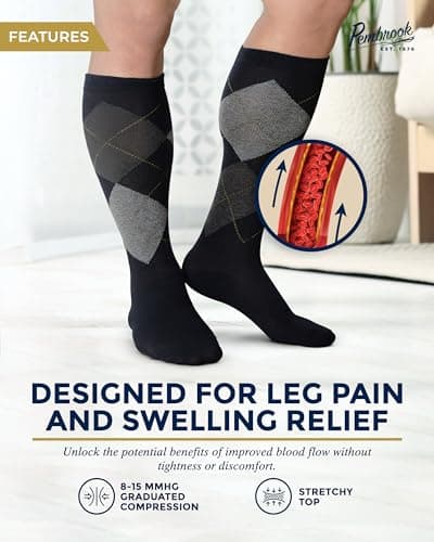 Pembrook Light Compression Socks for Men - 6 Pairs | 8-15 mmHg Cotton Compression Socks Men | Polkadots, Stripes, Argyle, Grey, Black Compression Sock | Support Socks