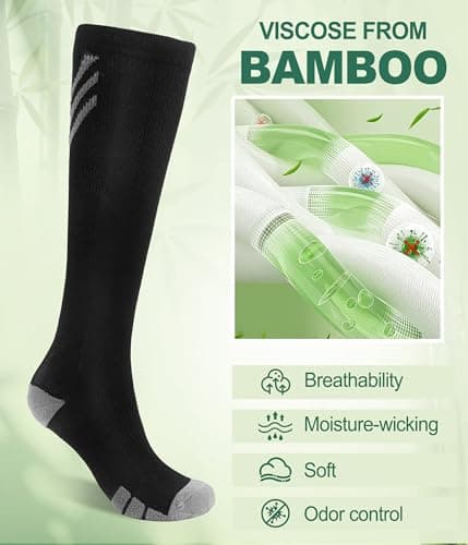 JODUCE Bamboo Viscose Compression Socks for Men & Women 3 Pairs,15-25 mmHg Knee-High Socks Support for Flying Travel Daily（Black,L/XL）