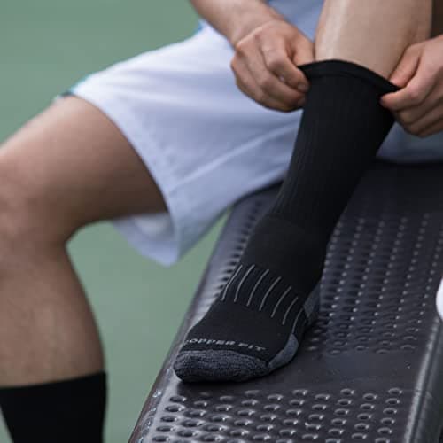 Copper Fit unisex adult Crew Sport - 2 Pack Running Socks, Black, Large-X-Large US