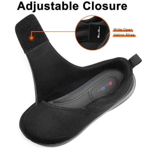 SILENTCARE Diabetic Shoes for Men Wide Toe Box Slip-on Shoes for Swollen Feet Adjustable Walking Shoes for Elderly Foot Pain Relief Neuropathy Black