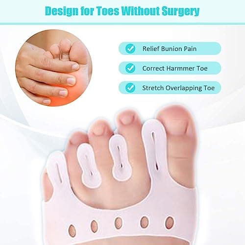 Gel Metatarsal Pads, 1 Pair Toe Separators, Bunion Corrector, Toe Spacers, Toe Straightener, Ball of Foot Cushions, Breathable Forefoot Pads for Calluses, Hammer Toe, Blisters, Corn, Foot Pain Relief