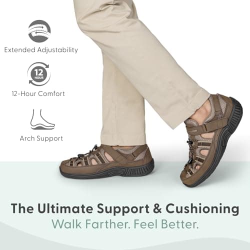 Orthofeet Men's Orthopedic Clearwater Adjustable Fisherman Sandal, Brown, Size 12 Wide