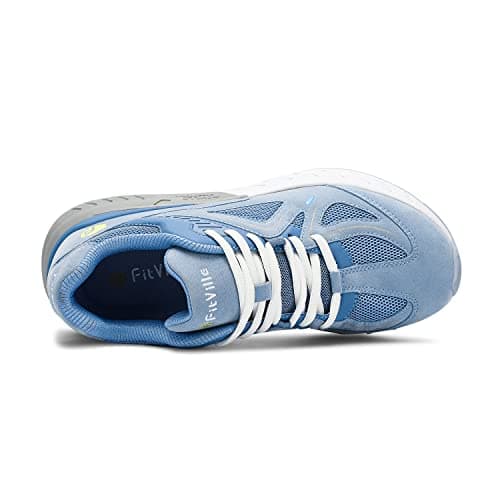 FitVille Women's Extra Wide Walking Shoes Wide Width Sneakers for Flat Foot Plantar Fasciitis Heel Pain Relief - Rebound Core Light Blue
