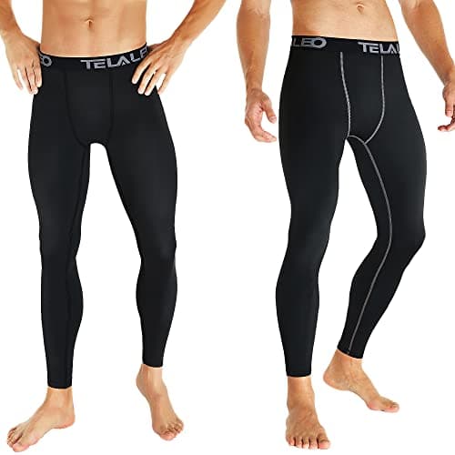 TELALEO 4 Pack Men's Compression Pants Leggings Sports Tights Performance Athletic Baselayer Workout Running L