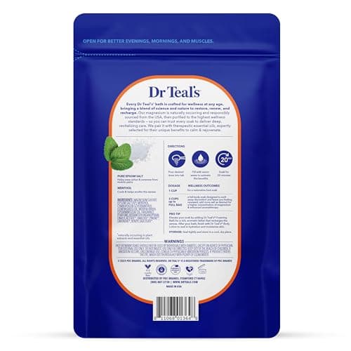 Dr Teal's Epsom Salt Magnesium Soak, Pre & Post Workout with Menthol & Essential Oils, 3 lbs