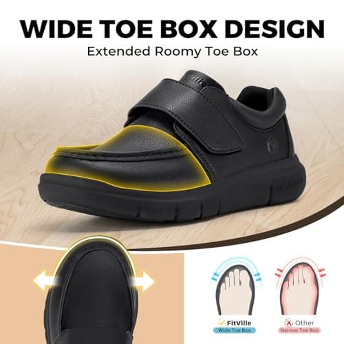 FitVille Wide Diabetic Walking Shoes for Men Leather Oxford Comfortable Dress Business Casual Shoes Sneakers for All-Day Comfort Jet Black