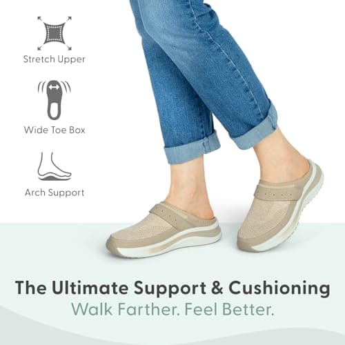 Orthofeet Women's Orthopedic Iris Water Repellent Slip-On Stretch Clog, Taupe, Size 8.5