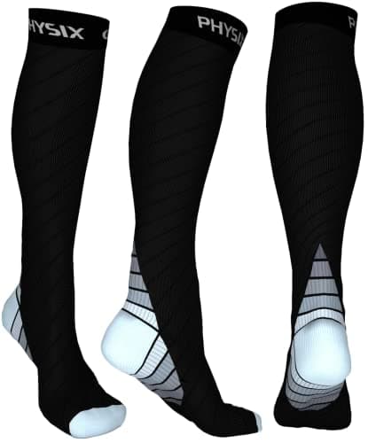 Physix Gear Compression Socks - Best Men & Womens Compression Socks for Circulation, Running, Nurses, Athletic Use Sock Compression, Blood Pressure Socks, Calcetines de Compresion, Black/Grey, XXL