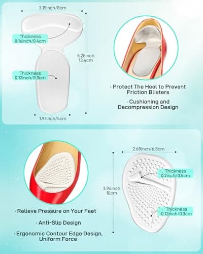Snqqmtt 10PCS High Heel Comfort Pad Inserts, Silicone Shoe Cushion Insoles Heel Grips Liner Metatarsal Pads for Women Shoes Too Big, Prevent Rubbing Blisters, Self Adhesive, Clear
