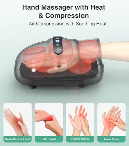 Medcursor Hand Massager - Hand Massager with Heat and Compression for Carpal Tunnel and Stiff Joints, Pain Relief from Wrist to Palm and Finger, Gifts for Women Men (Rechargeable)