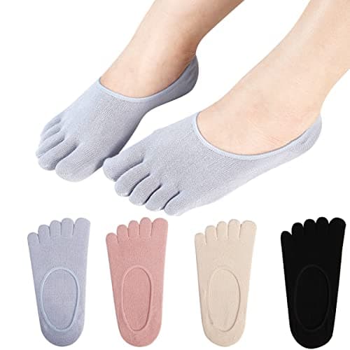 Meaiguo Toe Socks No Show Cotton Low Cut Five Finger Socks Athletic for Women 4 Pairs(Black/Blue/Pink/Beige)