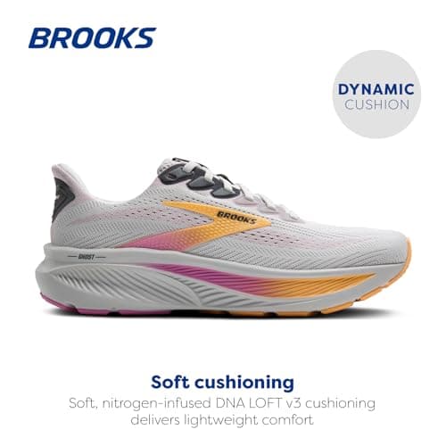 Brooks Women’s Ghost 17 Neutral Running Shoe - Oyster/Apricot/Pink - 8 Medium