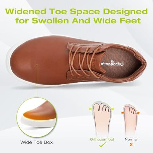 Men's Orthopedic Wide Leather Dress Walking Shoes: Plantar Fasciitis Wide Width Toe Box Sneakers, Comfortable Cushion Fashion Sneakers for Hammer Toes, Neuropathy Pain Light Brown Size 13