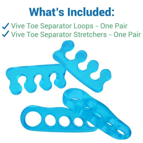 ViveSole Toe Separators for Men & Women Small (2 Pairs) - Silicone Gel Spreaders - Therapeutic Spa Stretchers for Plantar Fasciitis, Bunions, Overlapping Hammer Toe Spacers - Metatarsal Yoga Cushion
