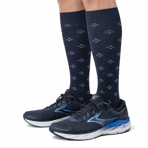 Dr. Motion Men's Knee High Compression Socks 8-15 mmHg ( 6 Pairs Pack ) (US, Numeric, 10, 13, Regular, Regular, Assorted Classic Design)