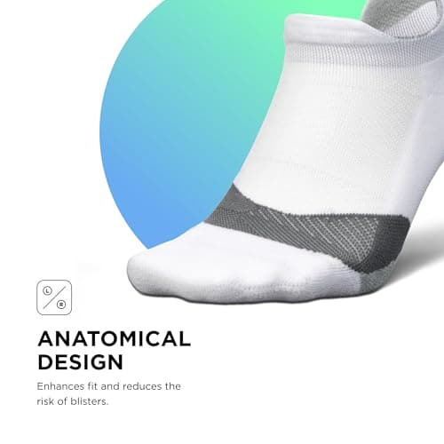 Feetures Elite Light Cushion No Show Tab Athletic Ankle Socks - Sport Sock with Targeted Compression - New White, M (3 Pair)