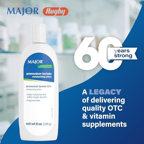 Major Ammonium Lactate 12% Moisturizing Lotion - Lactic Acid Lotion - Helps Hydrate, Soften, and Exfoliate Rough, Dry Skin - Daily Body Lotion - Fragrance-Free - 8 Oz (1 Pack)