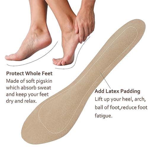 (2 Pairs) Pigskin Non-Slip High Heel Cushion Inserts Arch Support, Shock & Sweat Absorption, Adhesive Shoe Insoles for Dress Shoes Flats Boots Sandals Relief Blister Callus Pain, Fits Women 5-8 Size