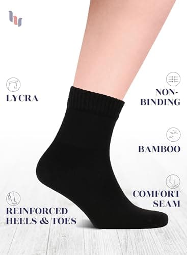 Hugh Ugoli Diabetic Socks for Men, Loose Ankle Socks Rayon, Extra-Wide, Thin, Seamless Toe and Non-Binding Top, 4 Pairs, Black, Shoe Size: 11-13