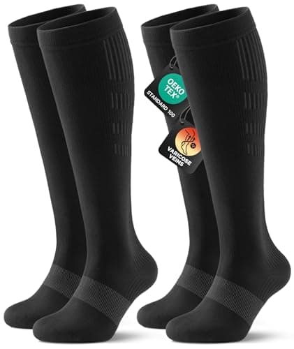 PULIOU Compression Socks for Women Men,20-30mmHg Graduated Circulation, for Nurses,Flying,Travel,Athletic,Running,2 pairs