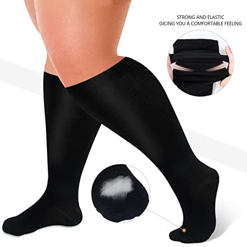Diu Life 3 Pairs Plus Size Compression Socks for Women and Men Wide Calf Extra Knee High Support for Circulation Black Nurse Gifts Ideas Running Athletic Travel Plain Stockings