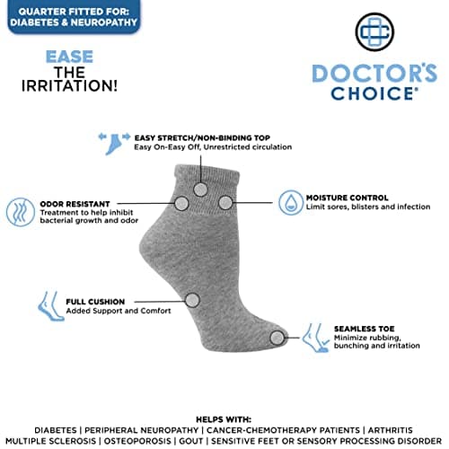 Doctor's Choice Diabetic Socks for Men Super Soft, Non Binding - Loose Wide Top Diabetic Ankle Socks for Men 4 Pairs, Black, X-Large, Sock Size 13-15