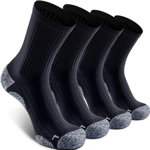 SITOISBE Cushioned Compression Unisex Mid-crew Socks 4-Pack, Large, Black