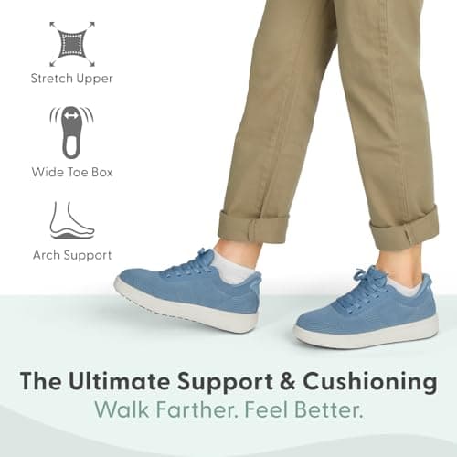 Orthofeet Women's Orthopedic Wander Hands-Free Leather Slip-On Dress Sneaker, Blue, Size 7