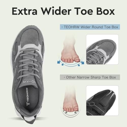 TEOHRW Men Extra Wide Width Sneakers Comfort Walking Shoes Relieve Foot Pain Wide Toe Box with Arch Support Grey