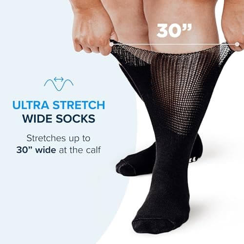 FORTIVO 2 Pairs Extra Wide Socks For Swollen Feet, Non-Slip Hospital and Diabetic Socks for Men and Women