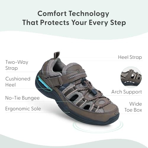 Orthofeet Men's Orthopedic Clearwater Adjustable Fisherman Sandal, Brown, Size 12 Wide