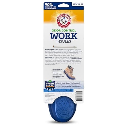 Arm & Hammer Memory Foam Work Insoles for Men and Women, Pair of Anti-Fatigue Memory Foam Inserts with Arch Support for Work Boots, Sneakers, Or Dress Shoes. (1 Pack)