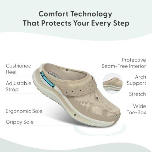 Orthofeet Women's Orthopedic Iris Water Repellent Slip-On Stretch Clog, Taupe, Size 8.5