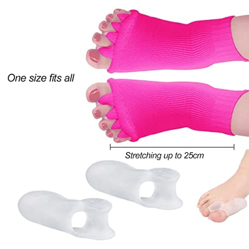 LuckyMoon Toe Separator Socks with Bunion Pads, Foot Alignment Socks Bunion Pads Corrector Foot Pain Relief Yoga Socks Toeless Socks for Women, Hot Pink