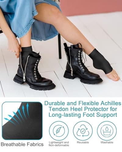 PGRODE Achilles Tendon Sleeve with Silicone Heel Protector Cushion Pad, Achilles Tendonitis Support Compression Socks for Women Plantar Fasciitis, Bursitis, Heel Pain Relife, 1 Pair (Black)
