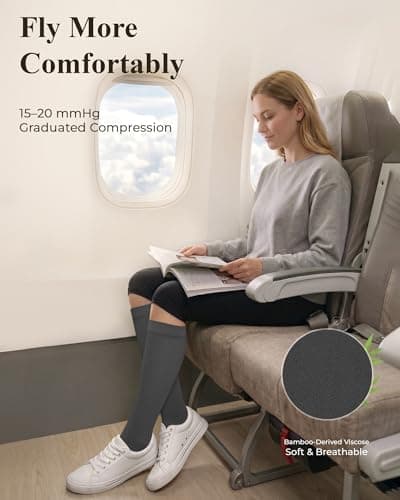 SAIWEYNEE Compression Socks for Women 15-20 mmHg with Viscose from Bamboo, 3-Pair Knee High Light Support Stockings for Travel, Work & All-Day Comfort (Black-Gray-Nude Solid, Medium)