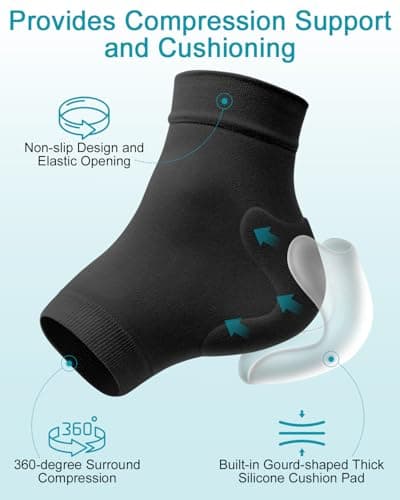 PGRODE Achilles Tendon Sleeve with Silicone Heel Protector Cushion Pad, Achilles Tendonitis Support Compression Socks for Women Plantar Fasciitis, Bursitis, Heel Pain Relife, 1 Pair (Black)