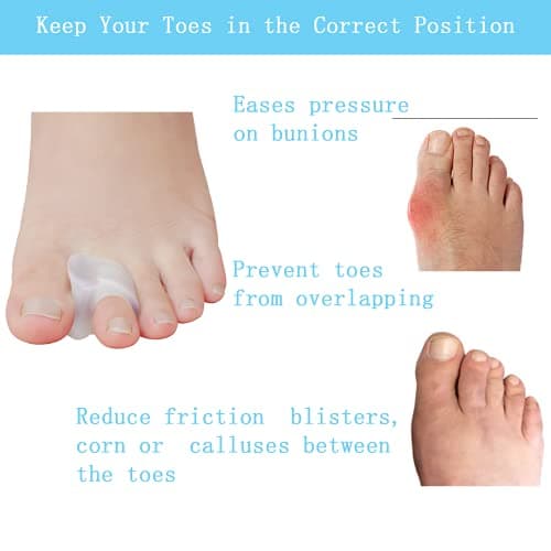 MENOCADY Pack of 12 Gel Toe Separator, (1/4" Thick) Big Toe Spacers, Single Loop Toe Spreader for Bunions, Overlapping Toe, Corrector and Spacer (Clear)