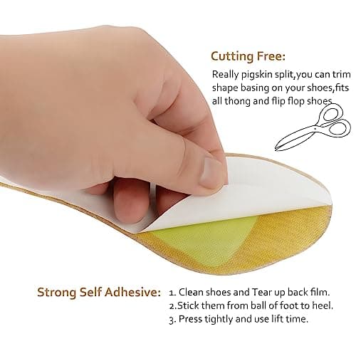 (2 Pairs) Pigskin Non-Slip High Heel Cushion Inserts Arch Support, Shock & Sweat Absorption, Adhesive Shoe Insoles for Dress Shoes Flats Boots Sandals Relief Blister Callus Pain, Fits Women 5-8 Size