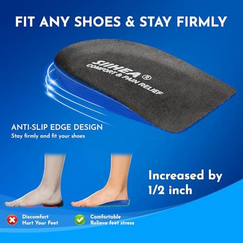 SIIHEA 1/2 inch Heel Pads Cushions for Shock Absorption, Heel Lifts Inserts Supports for Plantar Fasciitis, Spur Relief, Shoe Lifts Cups for Achilles Tendonitis, Height Increase (Medium)