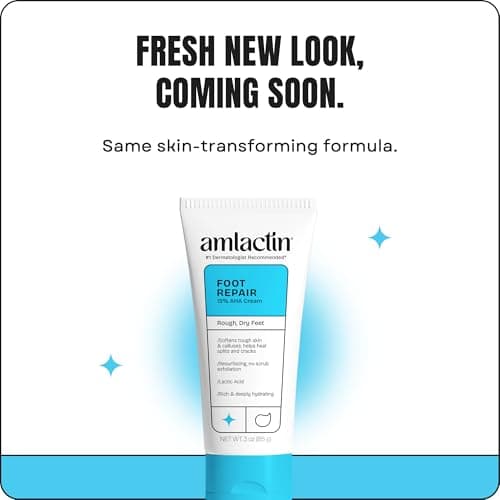 AmLactin Foot Repair Cream - Therapeutic Foot Cream for Dry Cracked Heels and Feet - Callus Softener - No-Scrub Exfoliator and Moisturizer with 15% Lactic Acid AHA - 3 oz (Packaging May Vary)