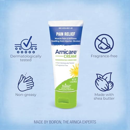 Boiron Arnicare Cream for Relief for Joint Pain, Muscle Pain, Muscle Soreness, and Swelling from Bruises or Injury - Fast Absorbing and Fragrance-Free - 1.3 oz