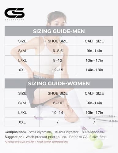 CS CELERSPORT 3 Pairs Compression Socks for Men and Women Running Support Socks Gifts for Men, Black + White + Grey, Large/X-Large