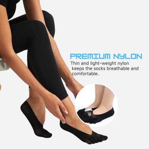 Soxbang 4 Pairs Women No Show Toe Socks Five Finger Liner Socks Non-Slip for Sneaker Boat Shoes,4 Black