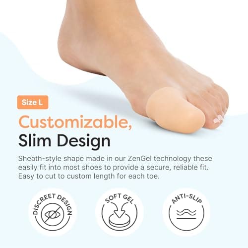 ZenToes Gel Toe Caps – Silicone Toe Protectors for Cushioning & Nail Coverage – Relief from Missing or Ingrown Toenails, Corns, Blisters or Hammer Toes, Reusable Daily Wear, 6 Pack (Large, Beige)