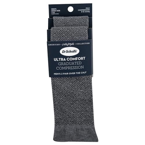 Dr. Scholl's Mens Graduated Compression Over The Calf - 2 & 3 Pair Packs Energizing Comfort And Fatigue Relief Casual Sock, Charcoal Heather, 7-12 US