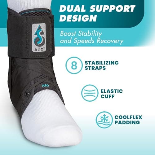 Med Spec ASO Ankle Stabilizer (Medium, Black) - Lace Up Ankle Brace for Sprained Ankle and Peroneal Tendonitis, Orthopedic Ankle Support for Men, Women, Adults, Teens and Kids, Sports Injury Recovery, 264014