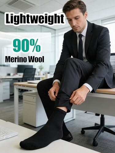 RTZAT 90% Merino Wool Ankle Men's Women's Athletic Business Casual Running Moisture Wicking Everyday Thin Wool Socks, Large, Black, 3 Pairs