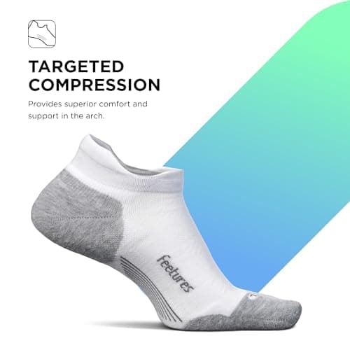 Feetures Elite Max Cushion No Show Tab - Running Socks for Men & Women, Athletic Compression Socks, Moisture Wicking- New White, M (3 Pair)