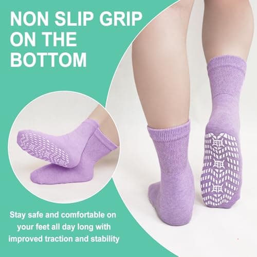 CaiDieNu Non Slip Socks for Women: Non Skid Crew Grip Socks with Gripper for Elderly Pregnant Hospital Slipper Grippy 5 Pairs Mixed Colors Medium